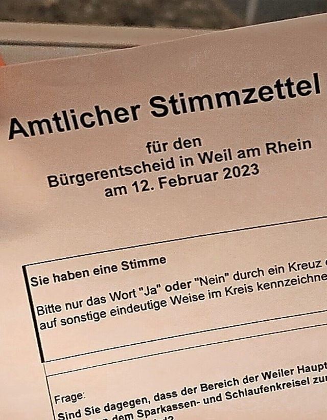 Stimmzettel fr den Entscheid in Weil am Rhein  | Foto: Stadtverwaltung / Mirko Bhr