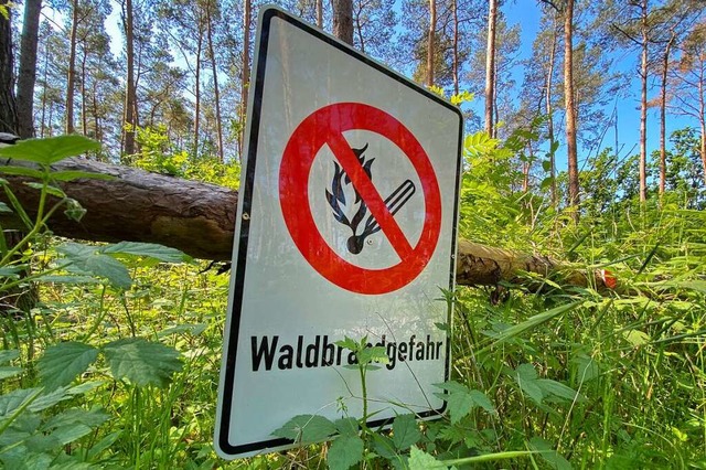 Ein Schild weist auf die erhhte Waldbrandgefahr im Wald hin.  | Foto: Julian Stratenschulte