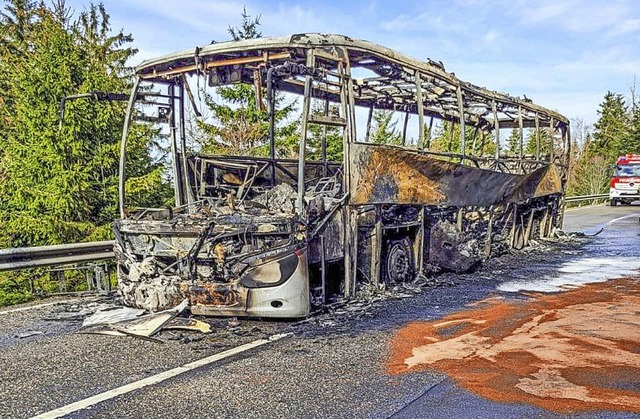 Bis aufs Skelett ausgebrannt steht  der Bus auf der Schwarzwaldhochstrae  | Foto: Einsatz-Report24