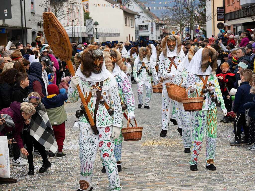 Schne Narrenkleidle trugen die Narren der Zunft Ammonshrner aus Freiburg-Lehen.