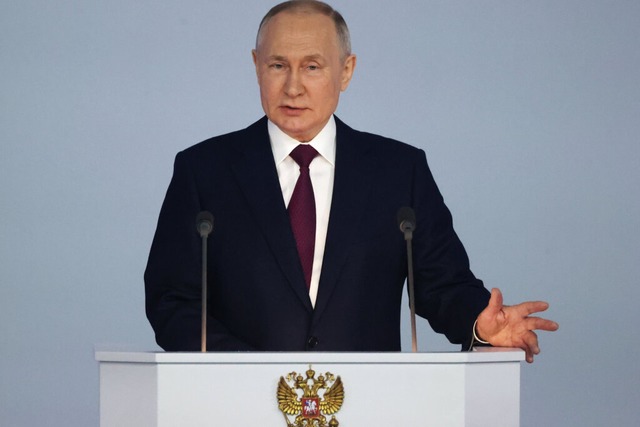 Der russische Prsident Wladimir Putin...er Rede zur Lage der Nation in Moskau.  | Foto: Sergei Karpukhin (dpa)