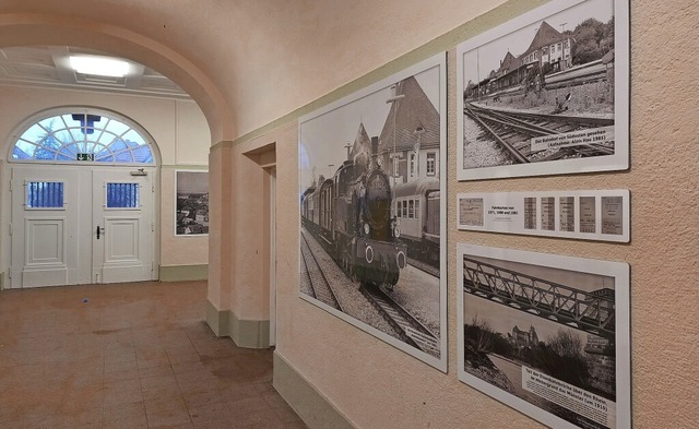 Groformatige Bilder und Texte  zu ges...ten in Breisach die Bahnhofshalle auf.  | Foto: Dirk Sattelberger
