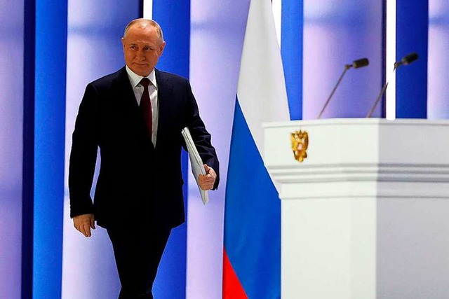 Russlands Prsident Wladimir Putin auf... Rede zur Lage der Nation am Dienstag.  | Foto: DMITRY ASTAKHOV (AFP)
