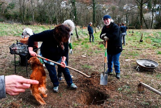 In einer  gemeinsamen Baumpflanzaktion...Apfelbume und ein Kirschbaum gesetzt.  | Foto: Heinz und Monika Vollmar