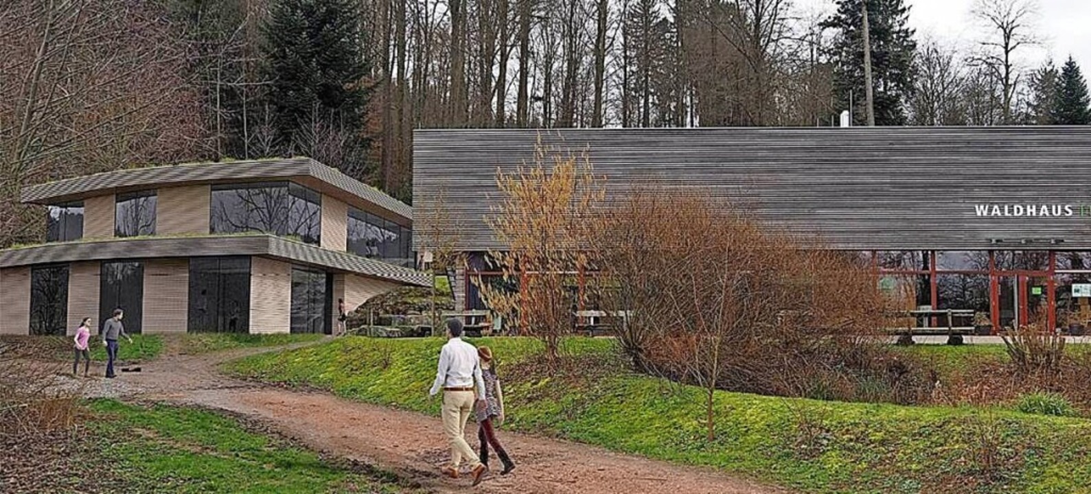 Hier der ursprüngliche Plan für die Er...des Waldhauses mit einem Terrassenhaus  | Foto: Stadt Freiburg