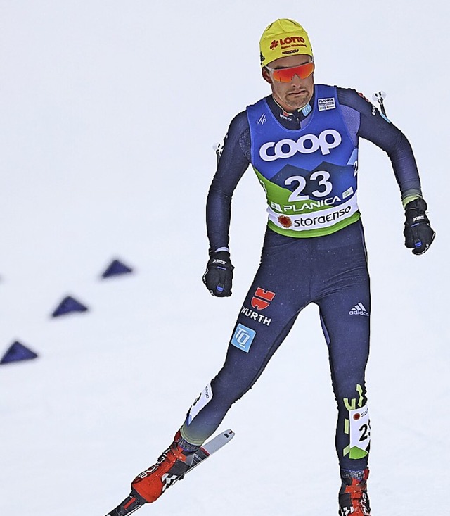 Unerwartet gehemmt: Janosch Brugger im Skatingrennen ber 15 Kilometer   | Foto: Daniel Karmann (dpa)