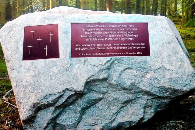 Ein Gedenkstein fr jugendliche Zwangsarbeiter am Hirschkopf in Elbenschwand  | Foto: Heiner Fabry