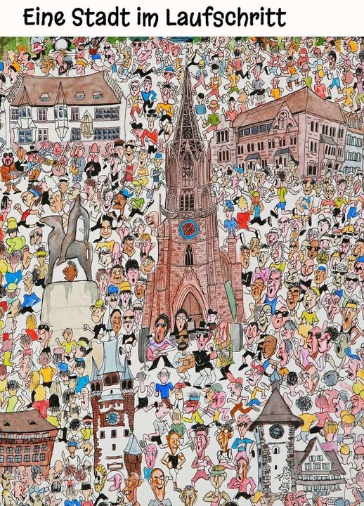 So sieht Karikaturist Bert Kohl die Marathon-Stadt Freiburg.  | Foto: Karikatur: Bert Kohl