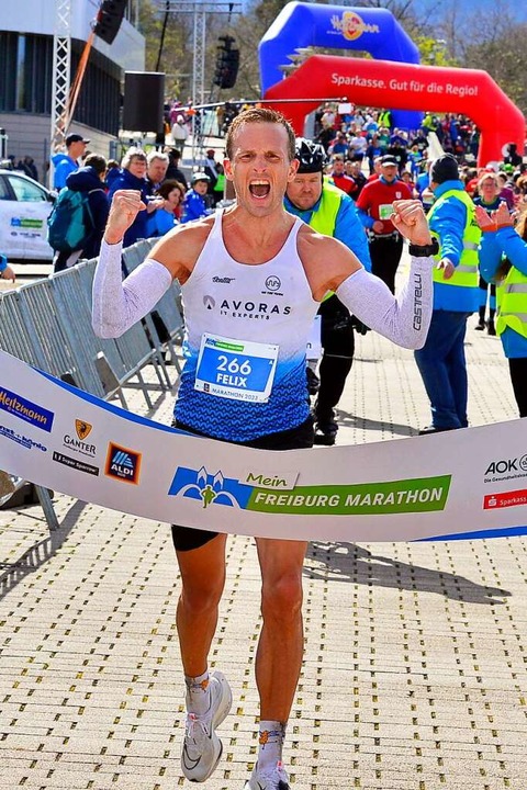 Felix Köhler hat den Freiburg-Marathon 2023 gewonnen.  | Foto: Daniel Thoma
