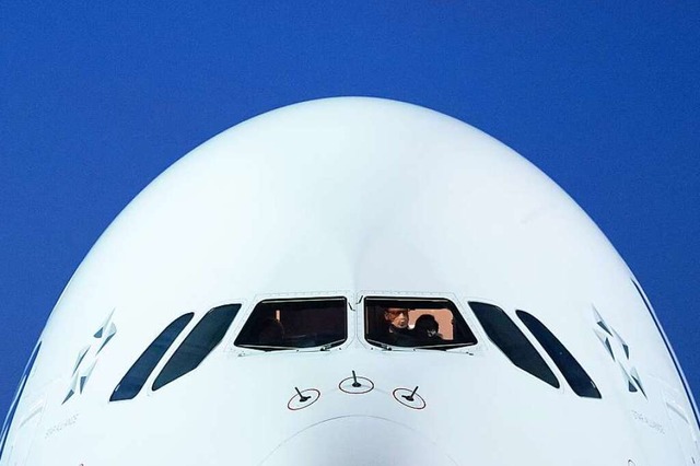 Ein Airbus A380 in Parkposition  | Foto: Silas Stein (dpa)