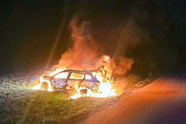 Das brennende Fahrzeug war am Samstag einem Lokfhrer aufgefallen.  | Foto: Feuerwehr Bad Krozingen