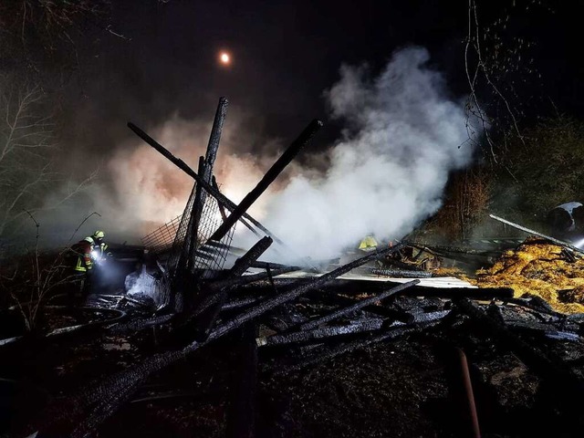 Die Freiwillige Feuerwehr Lrrach meld...Seite einen Scheunenbrand in Hauingen.  | Foto: Freiwillige Feuerwehr Lrrach