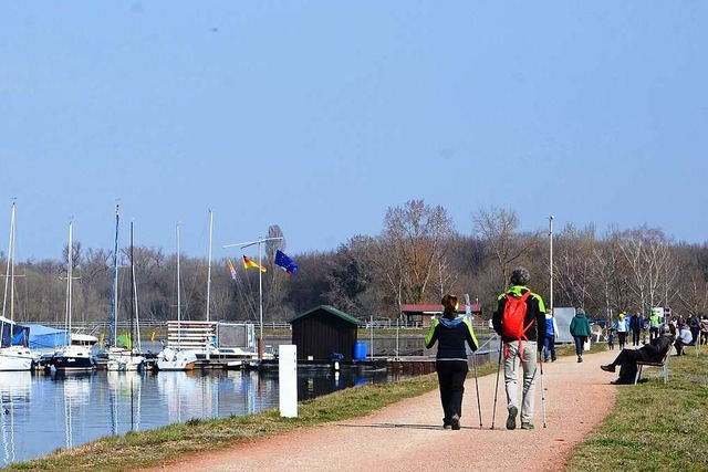 Der Rhein bei Weisweil mit dem Bootsha...hlag fr Radler und Fugnger bringen.  | Foto: Roland Vitt