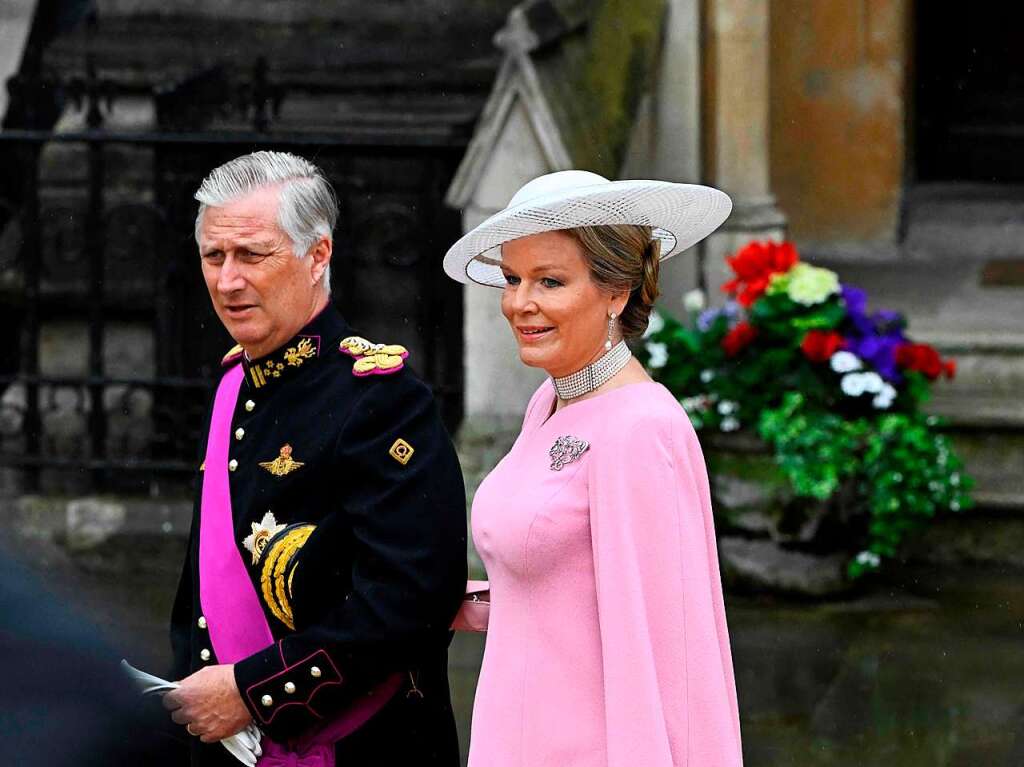 Knigin Mathilde und Knig Philippe aus Belgien erreichen Westminster Abbey.