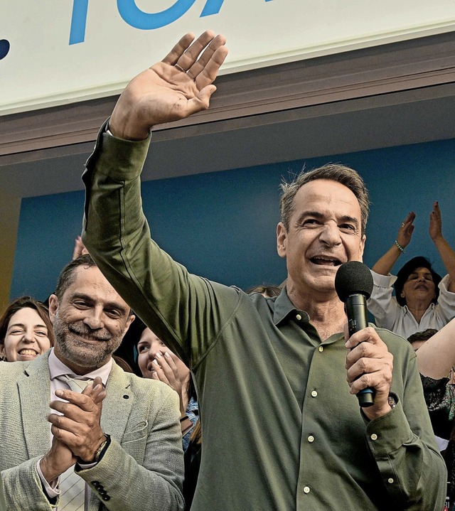 Ministerprsident  Kyriakos Mitsotakis bei einer Wahlveranstaltung  | Foto: LOUISA GOULIAMAKI (AFP)