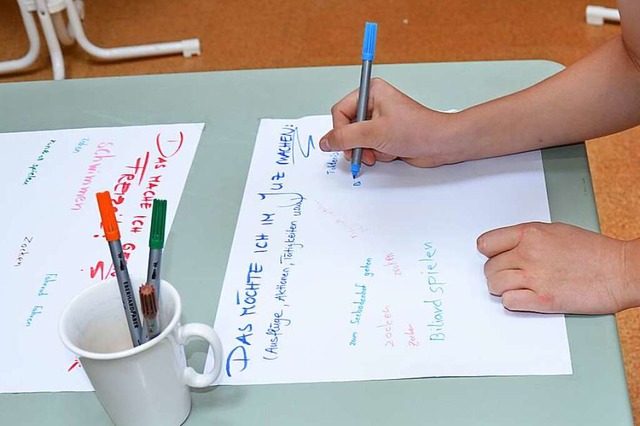 Die Jugendlichen schreiben bei der Auf...en Jugendzentrum alles machen mchten.  | Foto: Kathryn Babeck