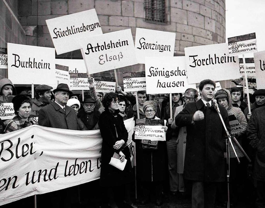 Demonstration gegen die AKW-Pläne am K... kurzem verstorbene Hans Erich Schött.  | Foto: Quelle: Archiv Axel Mayer, Fotos Meinrad Schwörer