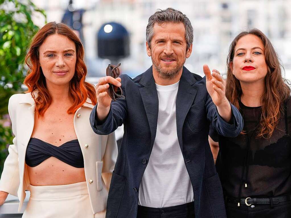 Laetitia Dosch (l-r), Schauspielerin aus Frankreich, Guillaume Canet, Schauspieler aus Frankreich und Marie Jung, Schauspielerin aus Luxemburg, stellen den Film Acide vor.