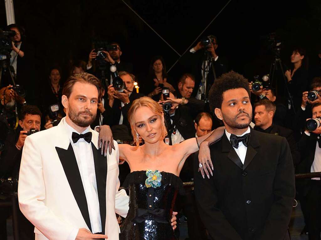 Sam Levinson, Regisseur (l), Lily-Rose Depp, Model und Schauspielerin, und der kanadische Snger Abel Tesfaye alias "The Weeknd"