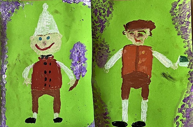 Kinder in Hausener Tracht, gemalt von Zisch-Reportern  | Foto: Privat