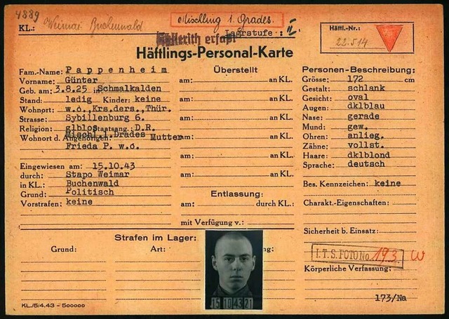 Eine Hftlings-Personal-Karte aus dem KZ Buchenwald  | Foto: Arolsen Archives 