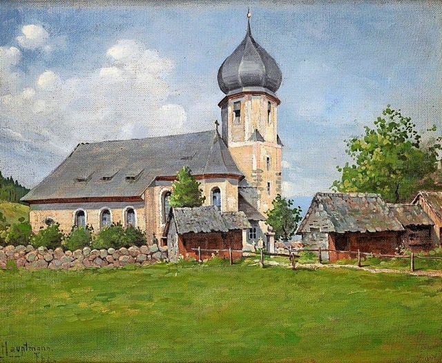 Karl Hauptmann, Kirche Hinterzarten, l auf Malkarton  | Foto: Skimuseum