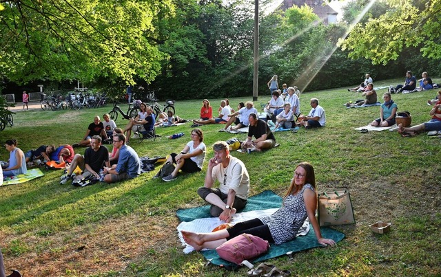 Konzertbesucher in Grenzach-Wyhlen entspannen beim abendlichen Picknick.   | Foto: Heinz und Monika Vollmar