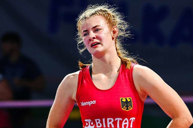 Leonie Steigert, hier bei der U-17-Weltmeisterschaft vor einem Jahr.  | Foto: IMAGO/United World Wrestling / Kadir Caliskan