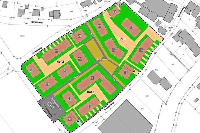 Plan des Baugebiets Kandergrund: Das erst Haus soll auf Feld 14 gebaut werden.  | Foto: Gemeinde Binzen