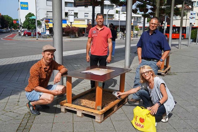 Pasqual Karasch, Matthias Huber und Pa...0; auf dem Oberrheinplatz installiert.  | Foto: Stadt Rheinfelden