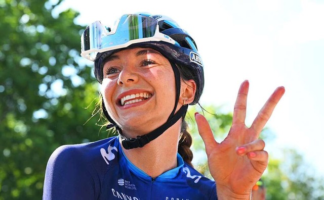 Liane Lippert vom Team Movistar women ...e drei fr ihren dritten Meistertitel.  | Foto: Bernd Weibrod (dpa)