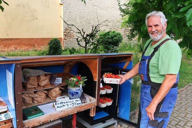 Direkt ab Hof Eier, Obst und Gemse ei...is zum Ende der Erdbeersaison mglich.  | Foto: Christine Weirich