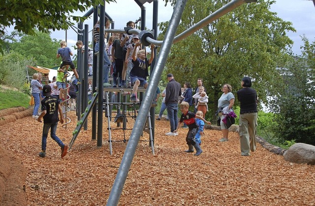 Der neue Spielturm begeisterte die Kinder von Anfang an.  | Foto: Petra Wunderle