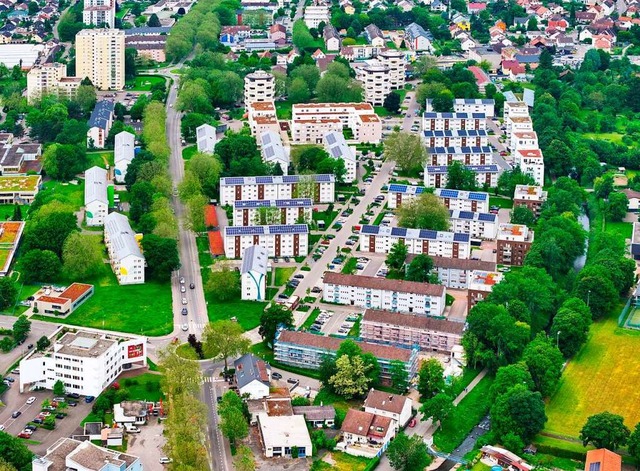 Ein aktueller Blick auf das Wohngebiet... in Lahr, das  seit 2014 saniert wird.  | Foto: Joe Ehrhardt/Stdtische Wohnbau