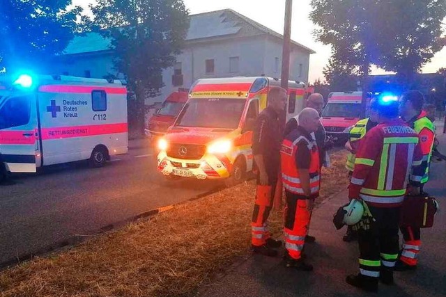 Feuerwehr und Rettungskrfte von DRK u... Sonntagmorgen in Breisach im Einsatz.  | Foto: Matthias Reinbold/DRK-Kreisverband Freiburg