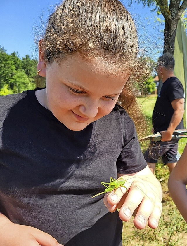 Blendina Shefkiu mit einem Heupferd  | Foto: Privat