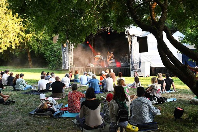 Die Konzertbesucher  genieen die Gart... schnen Park beim Werkraum Schpflin.  | Foto: Barbara Ruda