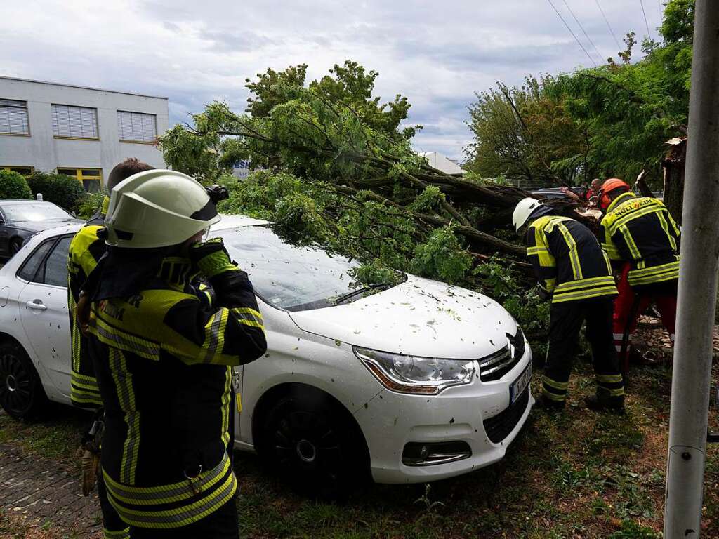 Das Gewitter fegte am Montagvormittag ber das Markgrflerland. Die Feuerwehren eilten allein in Neuenburg und Mllheim zu ber 60 Einstzen.