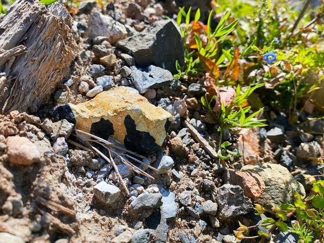 Bernau: Das weie Indikator-Spray hat ...der schwarze Brocken ist PAK-belastet.  | Foto: Sebastian Heilemann