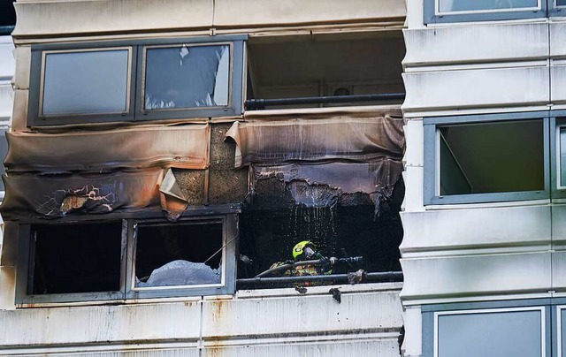 Ein Feuerwehrmann lscht einen Brand i...z Reanimation noch an der Unfallstelle  | Foto: Annette Riedl (dpa)