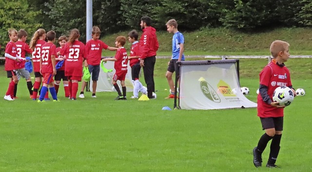 61 Kinder trainieren beim Fchsle Camp auf dem Sportplatz von flingen.  | Foto: Gerd Leutenecker