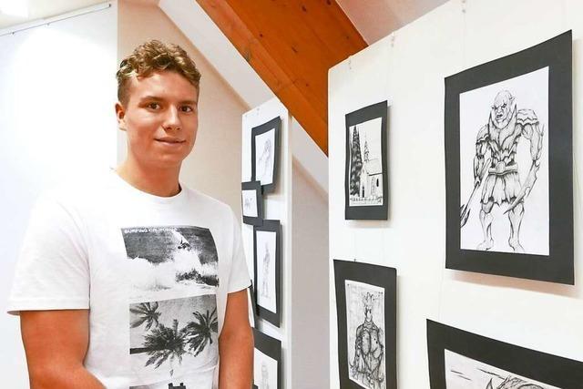 15-Jhriger stellt mit den Profis vom Kunstverein Lffingen aus