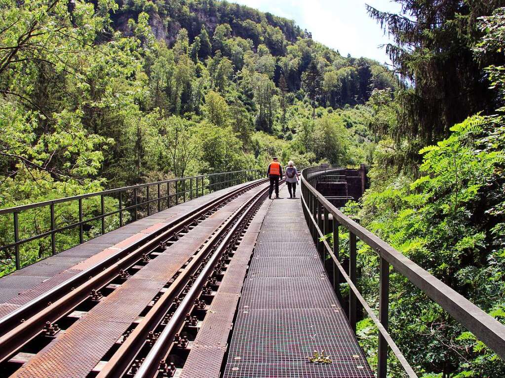 Einer der Hhepunkte: Der Gang ber die kurvige Brcke in der Wutachschlucht, 28 Meter ber dem tosenden Fluss.