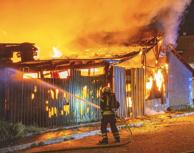 Trauriger Hhepunkt einer Serie von Br...umhl: das Grofeuer vom Sonntagabend.  | Foto: Marco Drr (dpa)