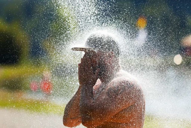 Bei den heien Temperaturen hilft manchmal nur noch eine Abkhlung.  | Foto: Thomas Warnack (dpa)