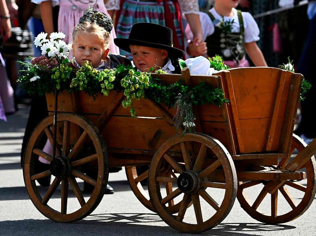 Seit fast 90 Jahren gehrt er zur Oktoberfest-Tradition: Der Trachten- und Schtzenzug am ersten Wiesn-Sonntag zum Festgelnde. Rund 9500 Trachtler und Schtzen ziehen dieses Jahr zur Wiesn.