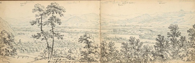 Blick auf Grenzach und Umgebung um 185... dem Skizzenbuch von Anton Winterlin.   | Foto: Archiv Bauckner