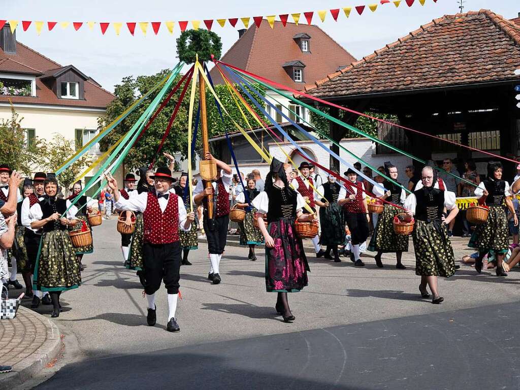 Brauchtum und Trachten stellten die Trachtengruppen aus ganz Sdbaden beim traditionellen Umzug im Rahmen des Auggener Winzerfestes vor.