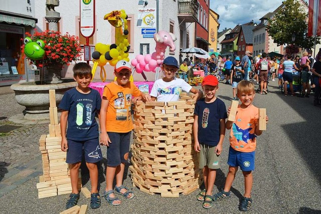 Ein Berg groer Holzbaukltze lag beim...einer der Fnf aber am falschen Platz.  | Foto: Nikolaus Bayer