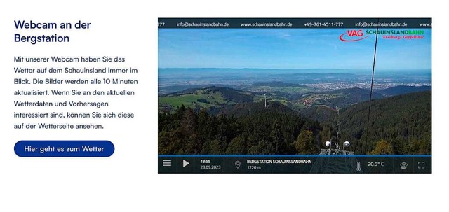 Schne Aussichten vom Freiburger Hausberg mit der neuen Webcam.  | Foto: Freiburger Verkehrs-AG